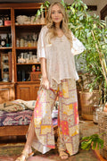 And The Why Pantalones estampados de pierna ancha con cintura fruncida y abertura lateral