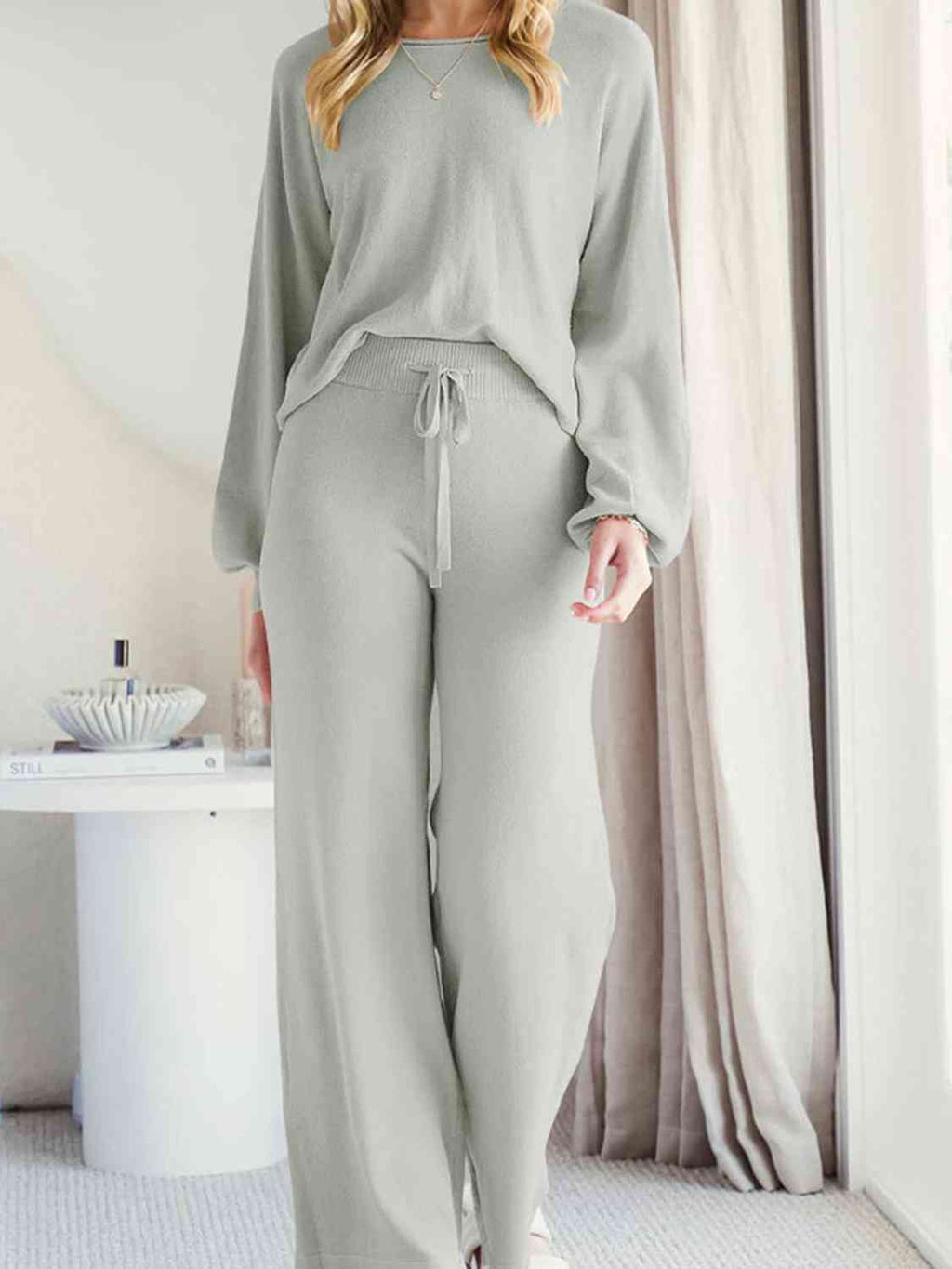Long Sleeve Lounge Top and Drawstring Pants Set  Shop One Place