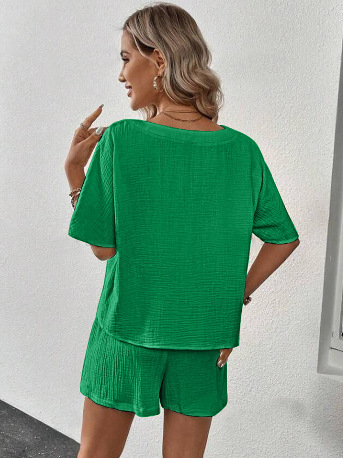 V-Neck Half Sleeve Top and Shorts Set  Shop One Place