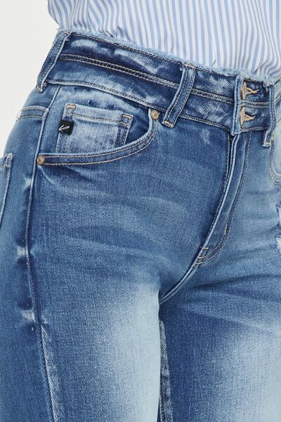 Jeans Kancan de cintura alta, desgastados y con dobladillo sin rematar