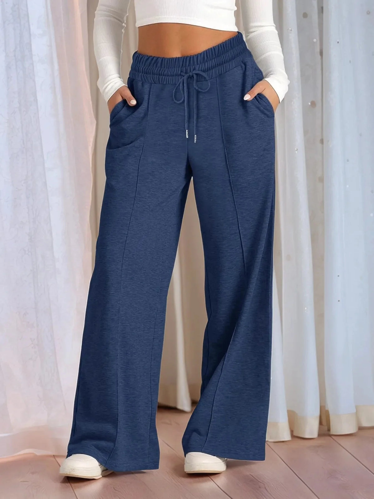 Pantalones de pierna ancha de talla grande, con cordón y ajuste relajado