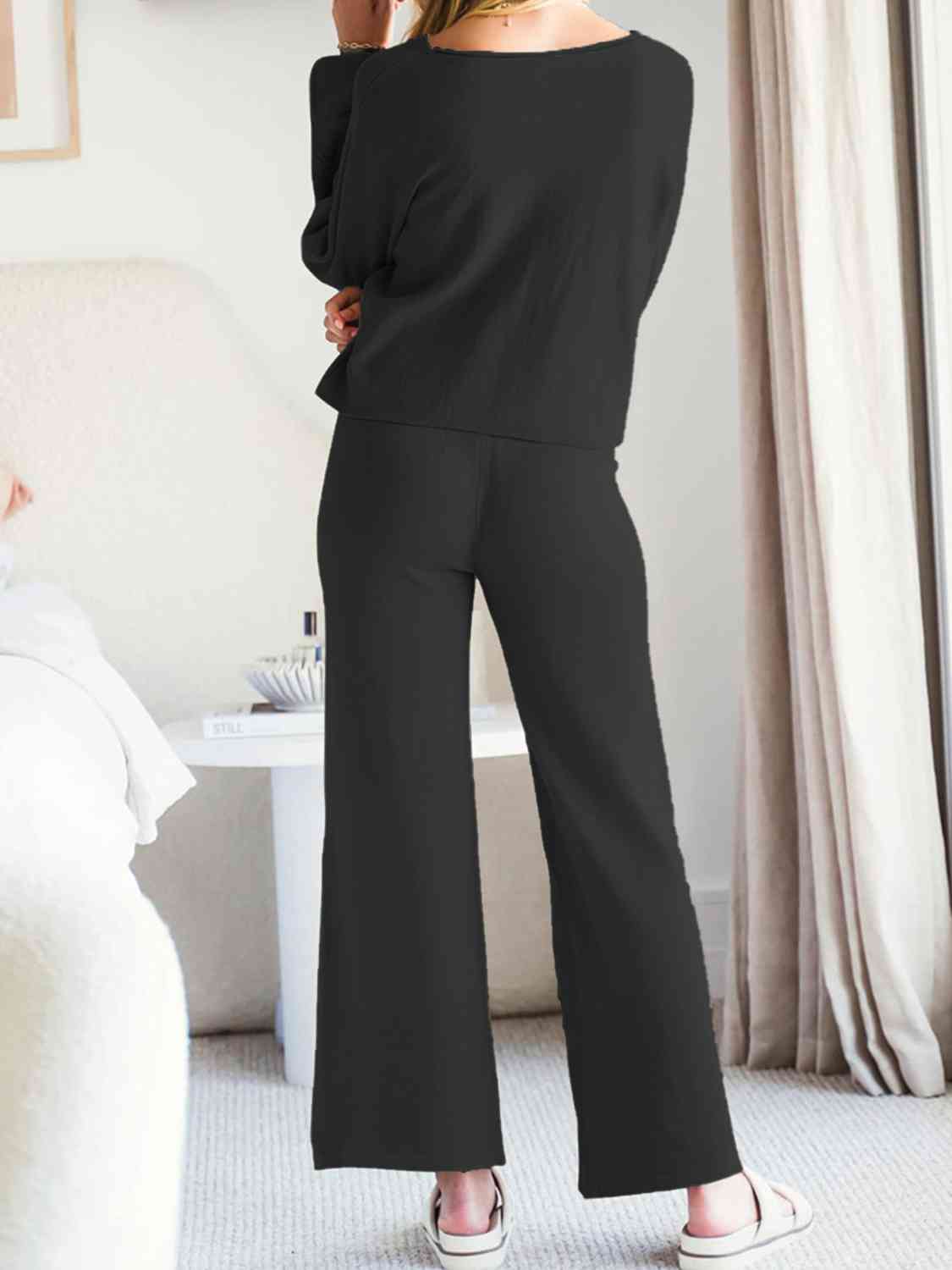 Long Sleeve Lounge Top and Drawstring Pants Set  Shop One Place