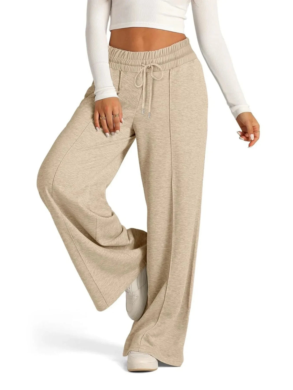 Pantalones de pierna ancha de talla grande, con cordón y ajuste relajado