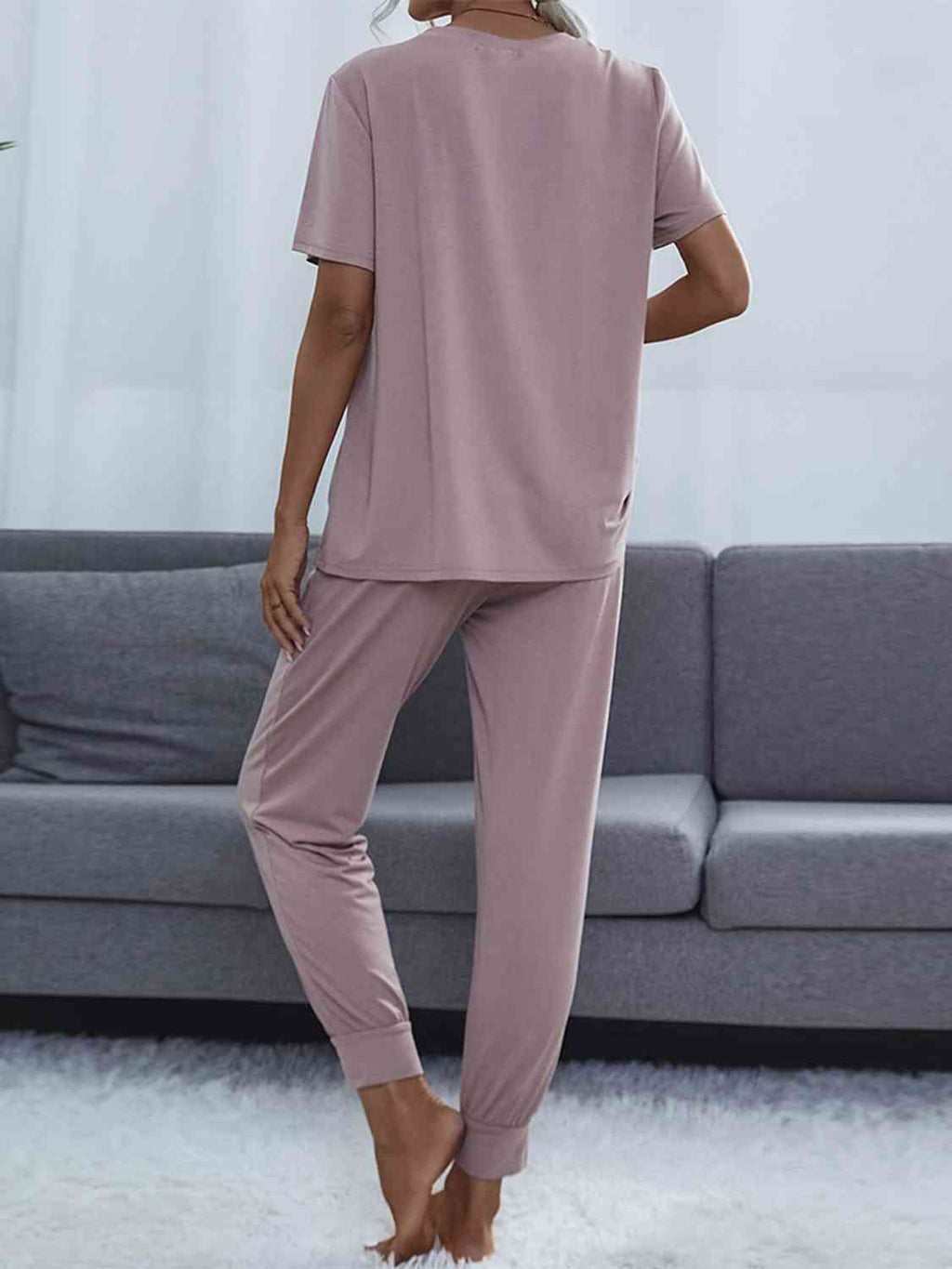 Round Neck Short Sleeve Top and Pants Set  Shop One Place
