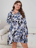 Plus Size Floral Lapel Collar Long Sleeve Night Dress  Shop One Place