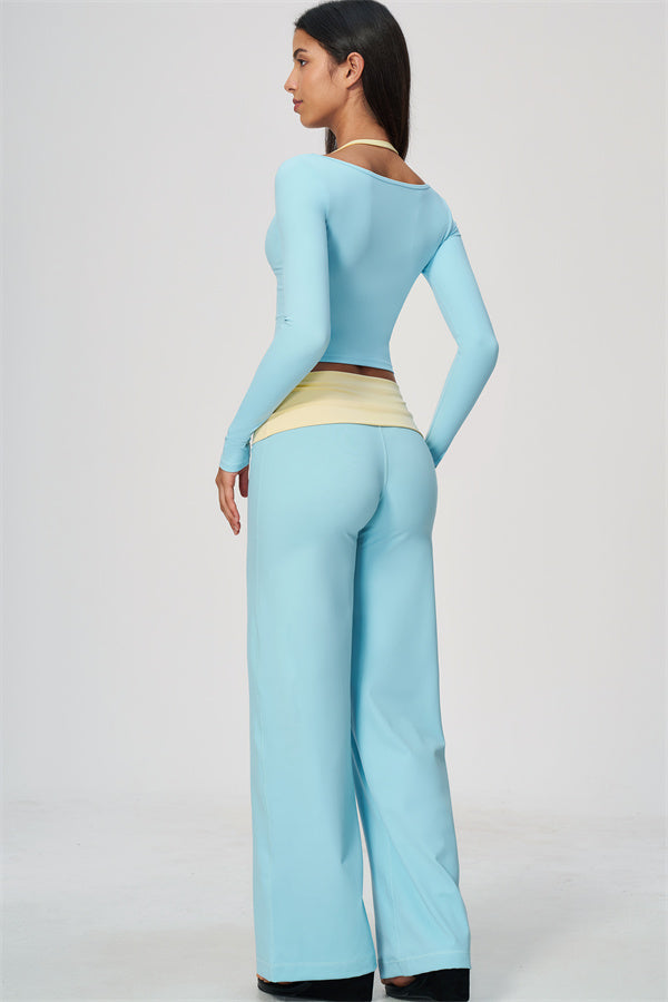 Conjunto de 2 piezas Cascade: camiseta de manga larga y pantalones de pierna recta con bloques de color
