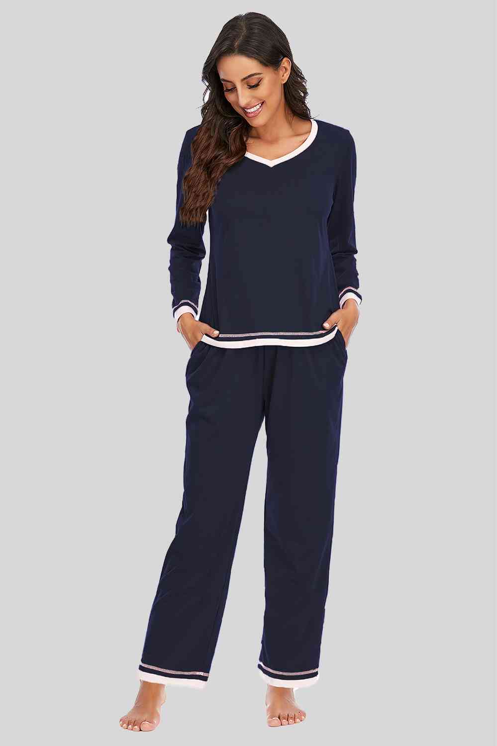 V-Neck Top and Pants Lounge Set  Shop One Place