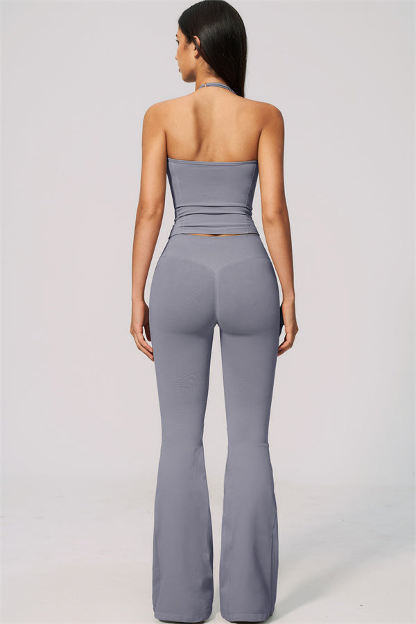 Conjunto de 2 piezas Velvetine: top de tirantes y leggings acampanados