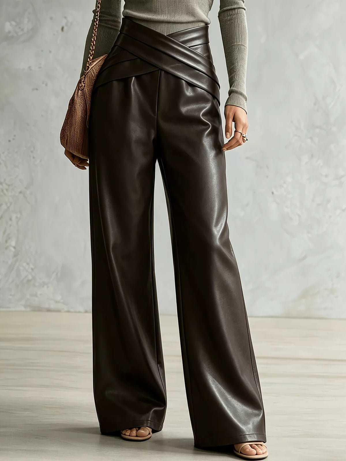 Pantalones de pierna ancha para mujer con detalle cruzado: pantalones fluidos de largo completo, S–XXL