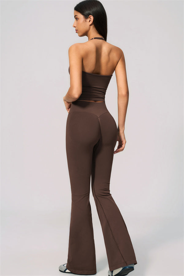 Conjunto de 2 piezas Velvetine: top de tirantes y leggings acampanados