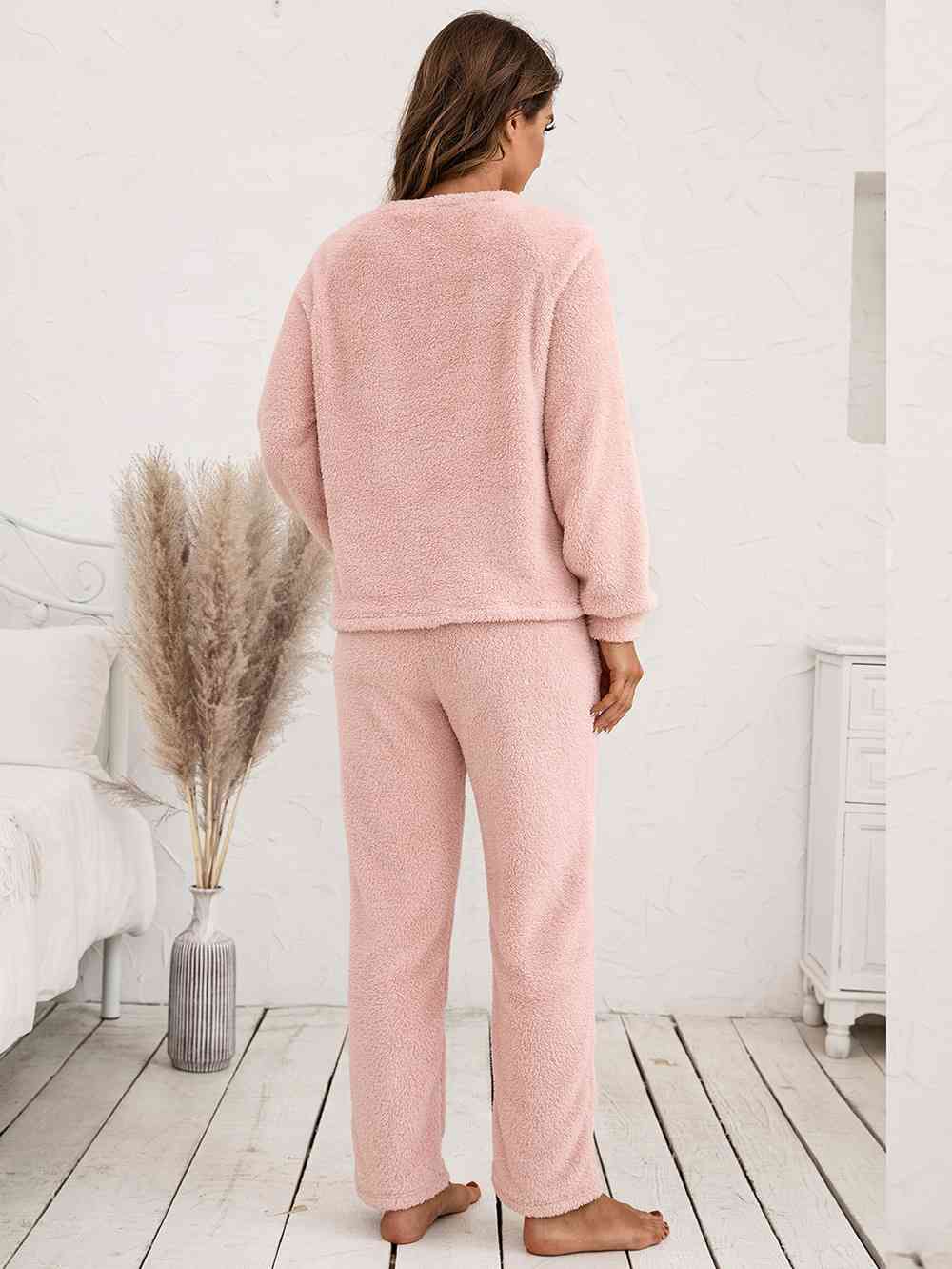 Teddy Long Sleeve Top and Pants Lounge Set  Shop One Place