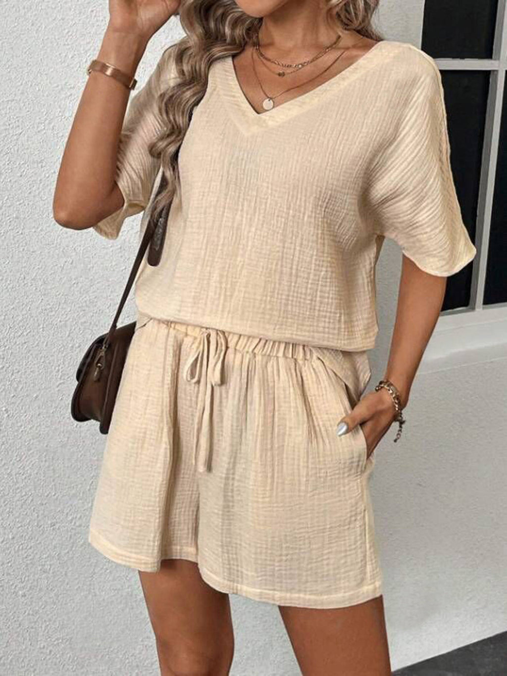 V-Neck Half Sleeve Top and Shorts Set  Shop One Place