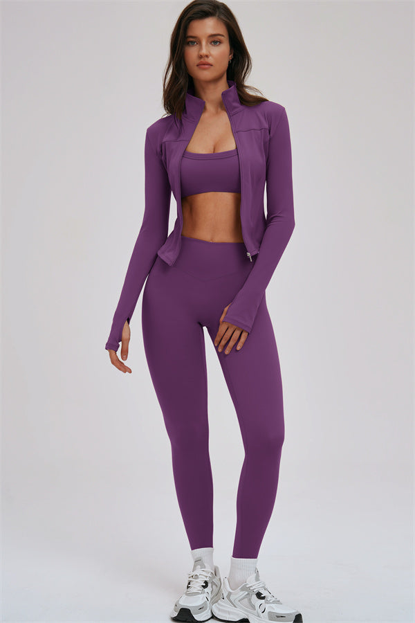 Set da 3 pezzi Kinetic: giacca con zip, reggiseno sportivo e leggings