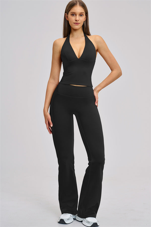 Conjunto de 2 piezas Zestful: top de tirantes y leggings acampanados
