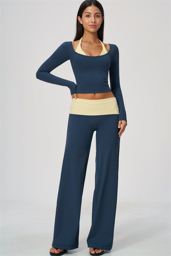 Conjunto de 2 piezas Cascade: camiseta de manga larga y pantalones de pierna recta con bloques de color