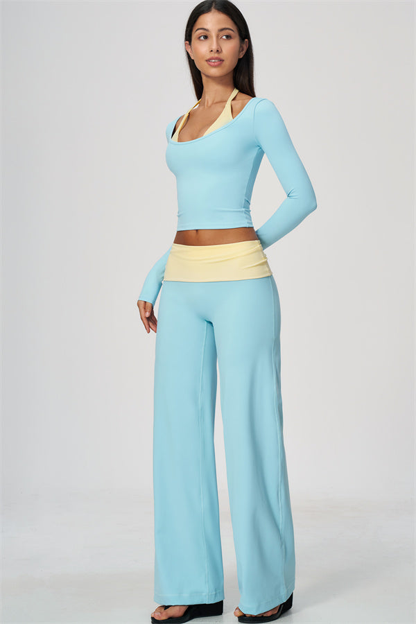 Conjunto de 2 piezas Cascade: camiseta de manga larga y pantalones de pierna recta con bloques de color