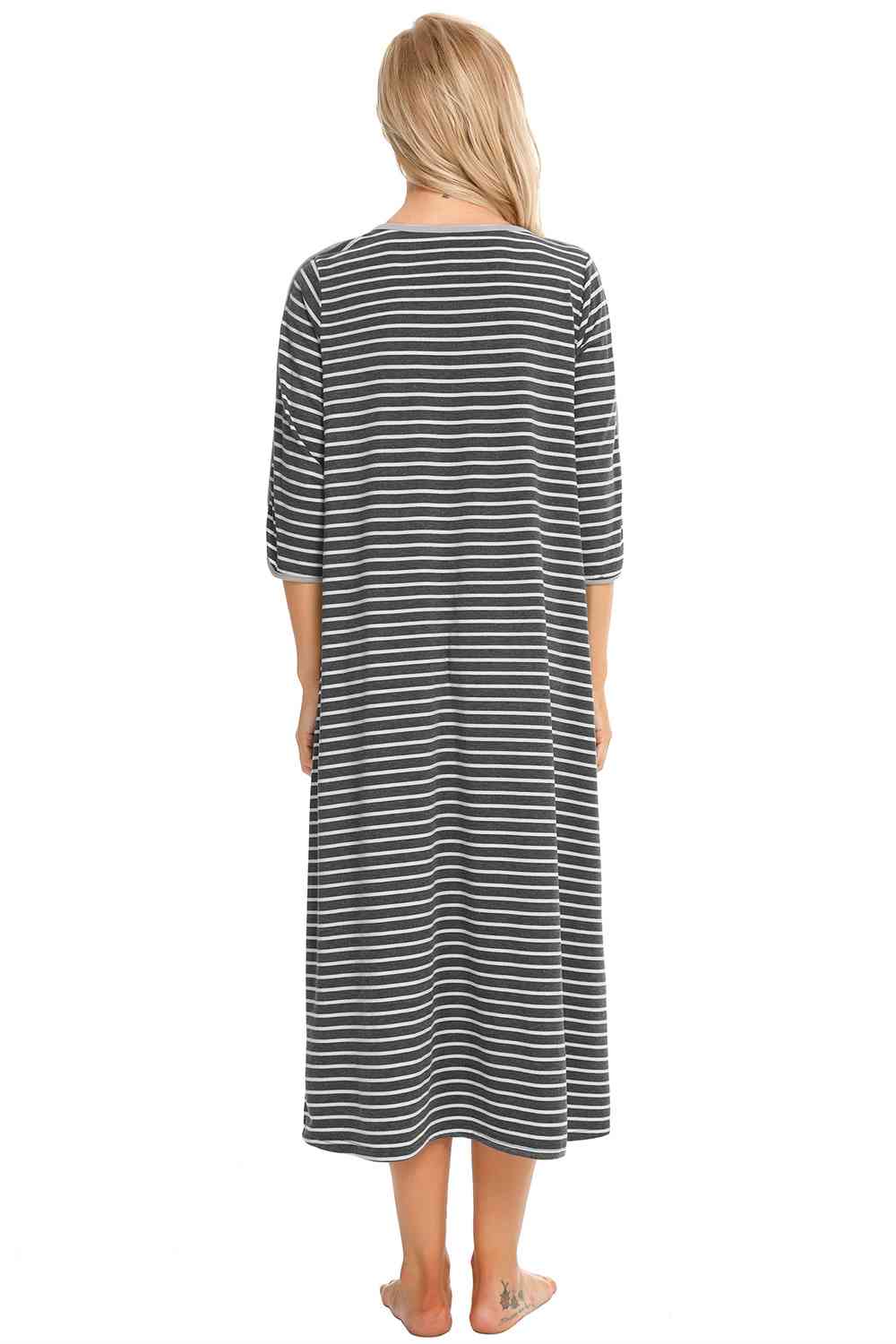 Round Neck Three-Quarter Sleeve Midi Night Dress  Shop One Place