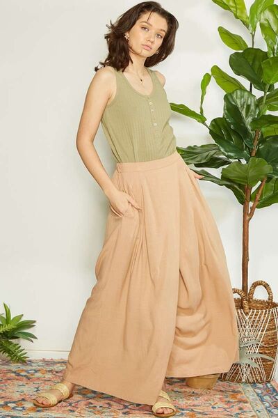 Pantalones de pierna ancha Mittoshop con detalle de pliegues cruzados