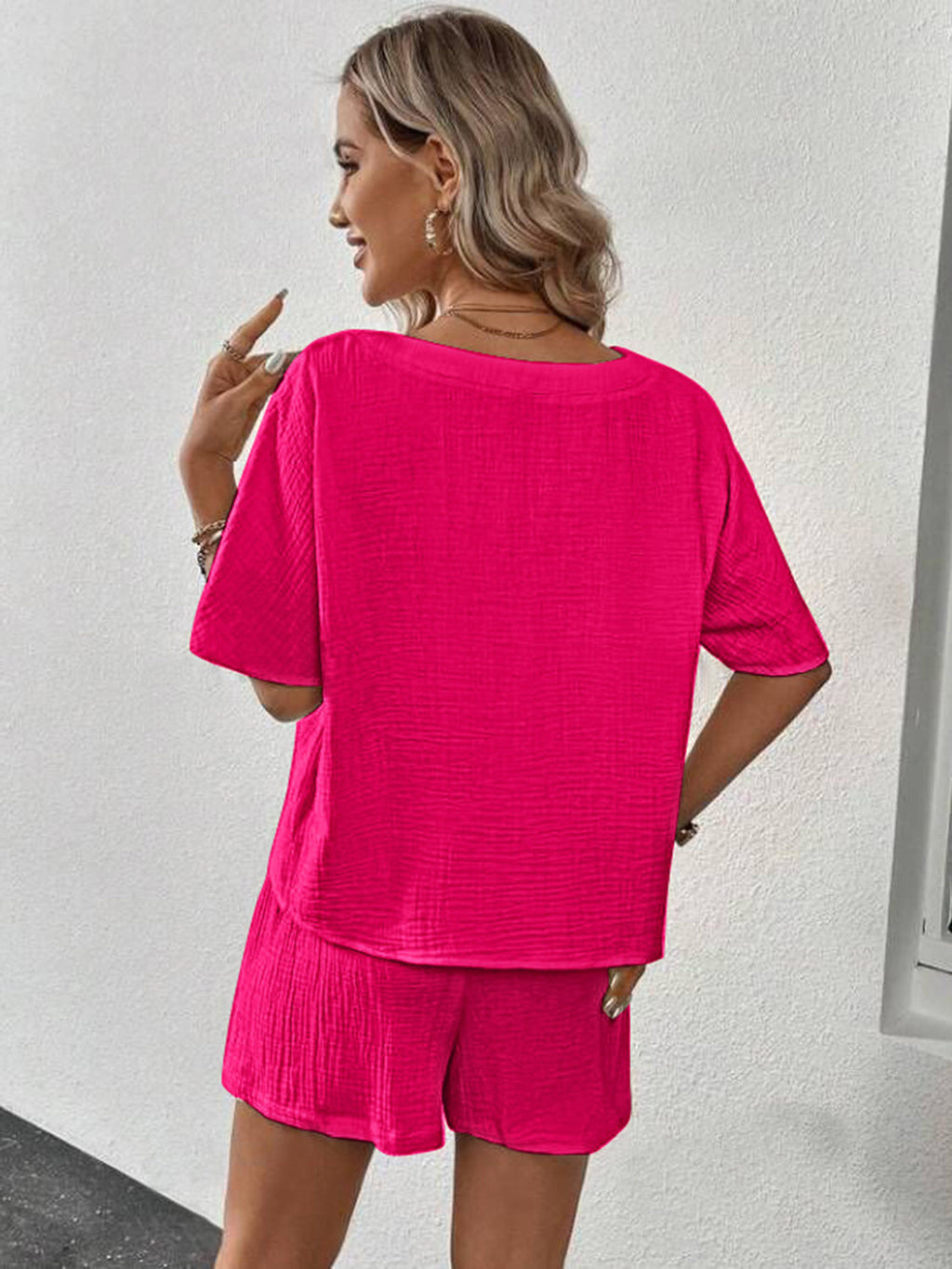 V-Neck Half Sleeve Top and Shorts Set  Shop One Place