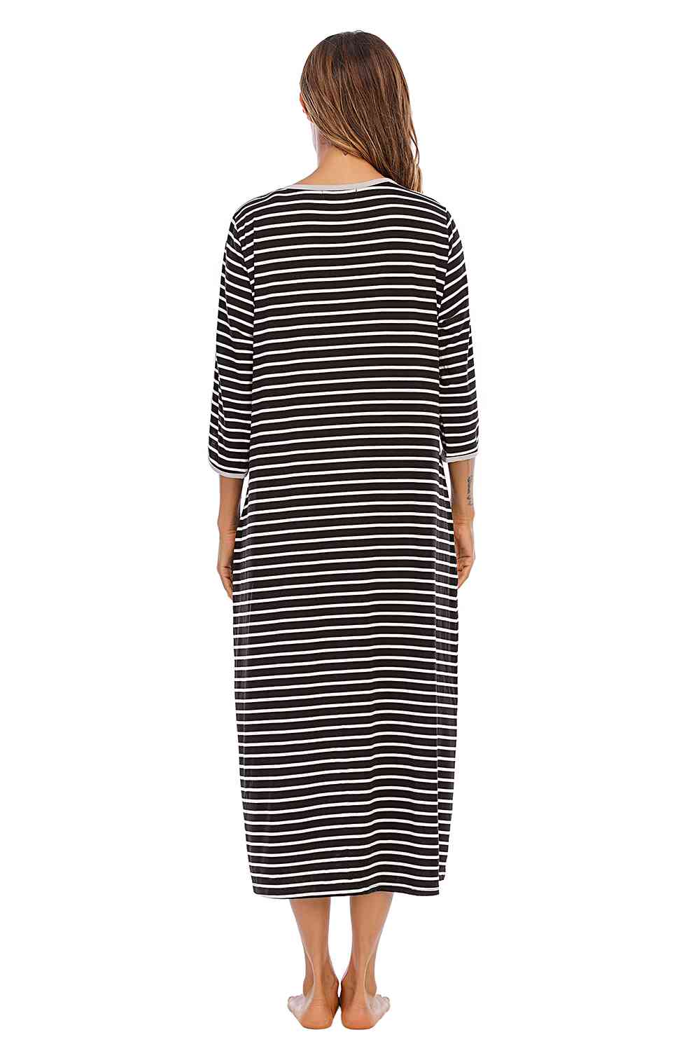 Round Neck Three-Quarter Sleeve Midi Night Dress  Shop One Place