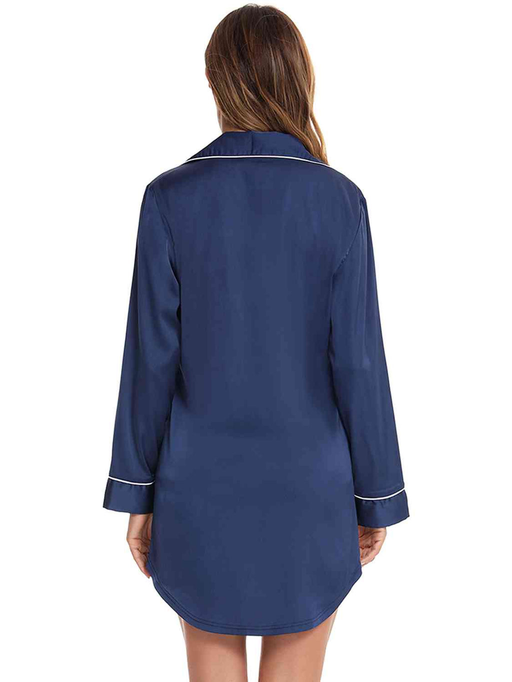 Button Up Lapel Collar Night Dress with Pocket  Shop One Place