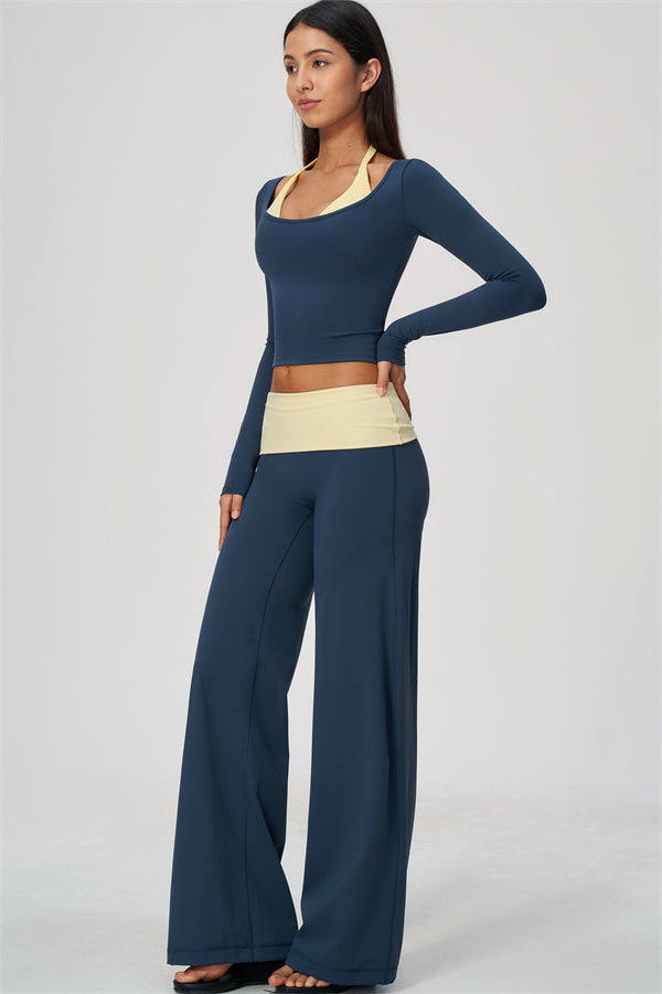 Conjunto de 2 piezas Cascade: camiseta de manga larga y pantalones de pierna recta con bloques de color