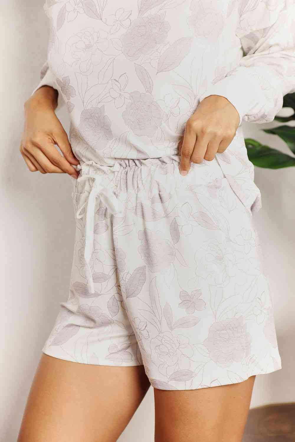 Double Take Floral Long Sleeve Top and Shorts Loungewear Set  Shop One Place