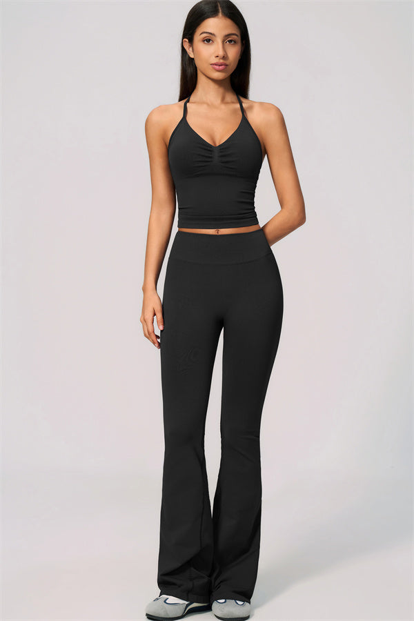 Conjunto de 2 piezas Velvetine: top de tirantes y leggings acampanados