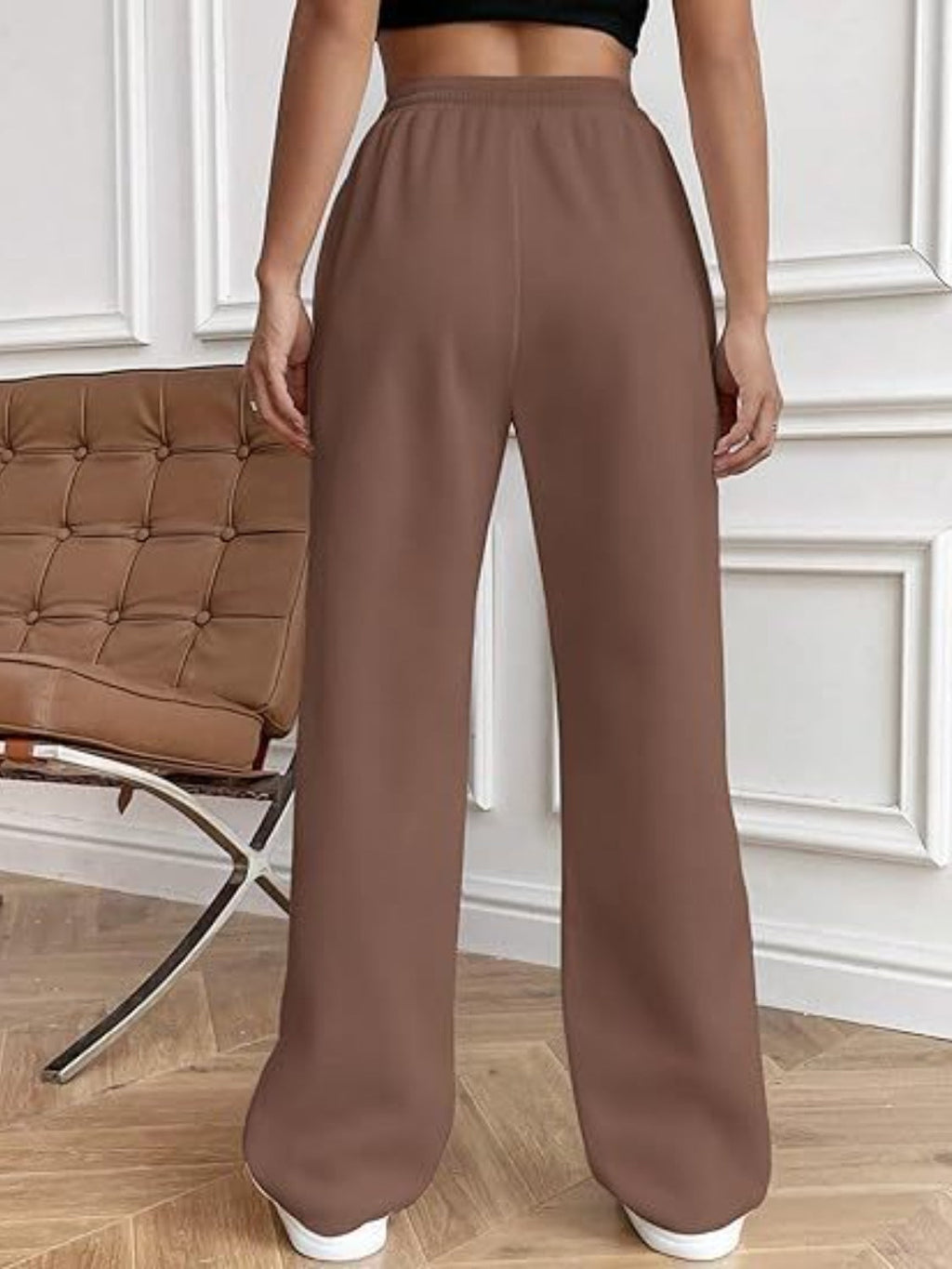 Pantalones de pierna ancha con cordón y bolsillos