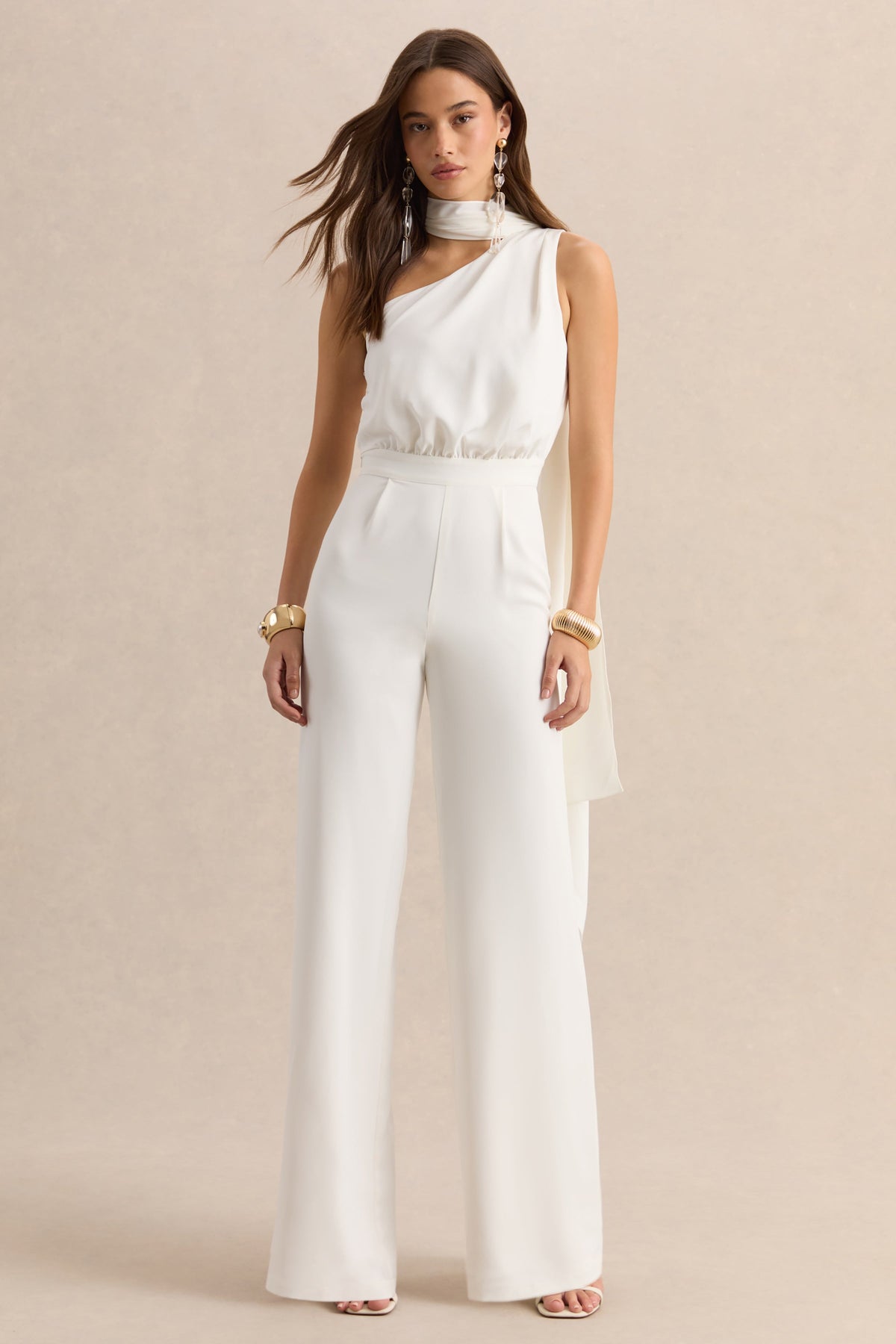 Gliselle | Mono blanco de un hombro con detalle de pañuelo