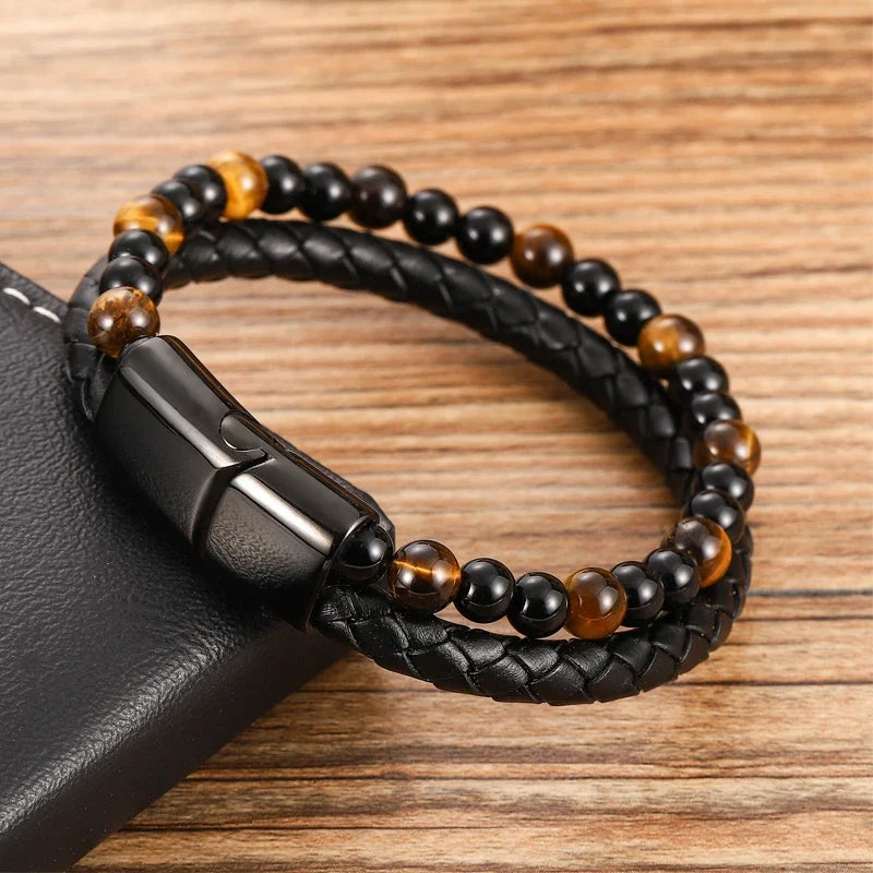 Pulsera Orion de cuentas de cuero