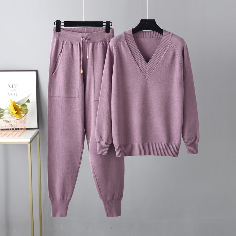 Women's V-Neck Knit Pullover & Harem Pants Set – view 8