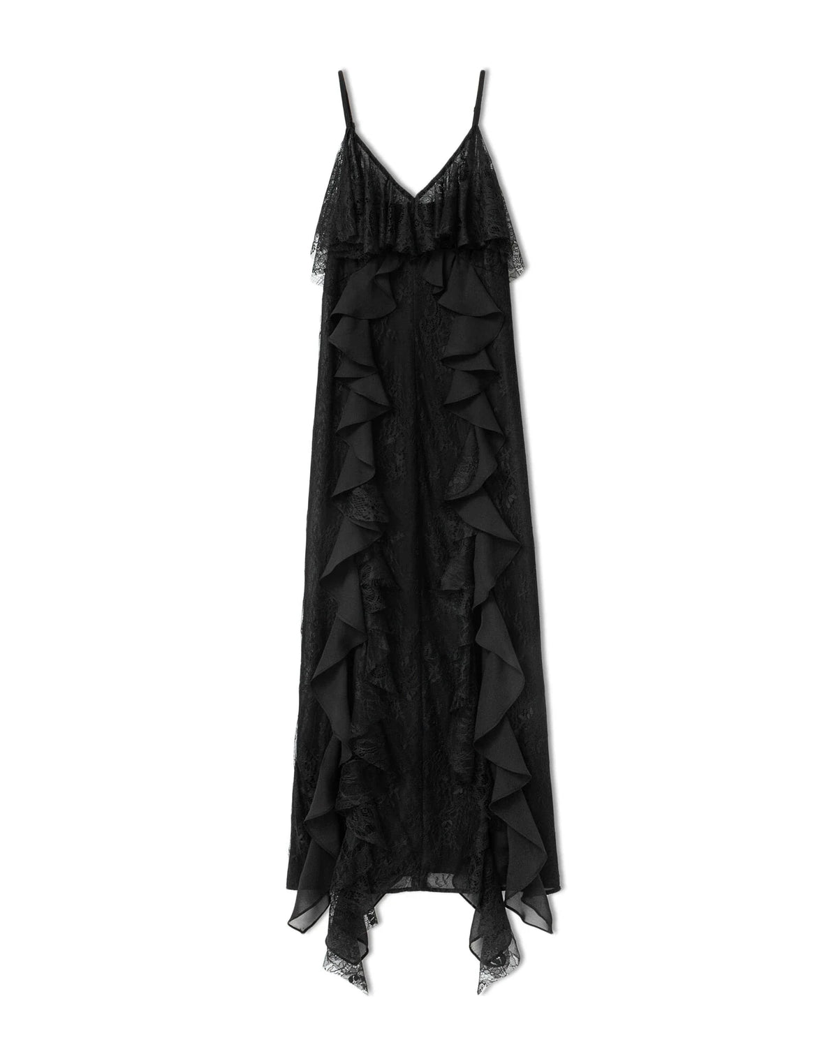 Vestido largo con tirantes y volantes para mujer