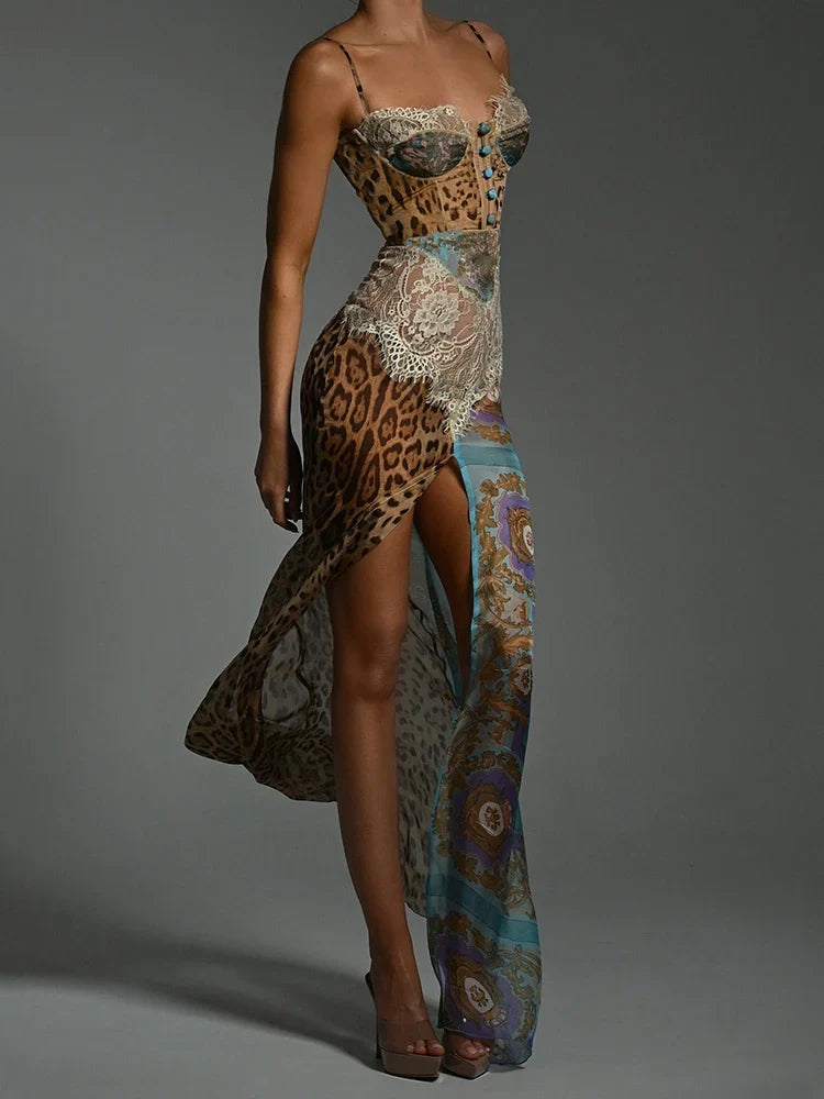 Vestido maxi de encaje estampado Nuria