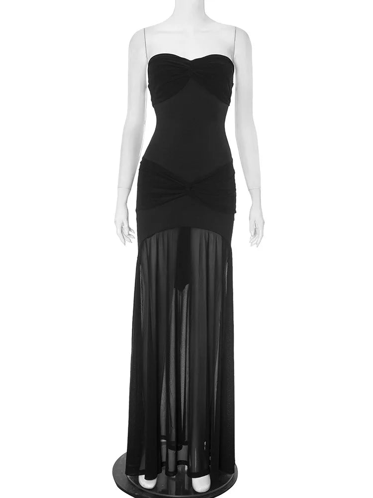 Vestido maxi fruncido sin tirantes para mujer