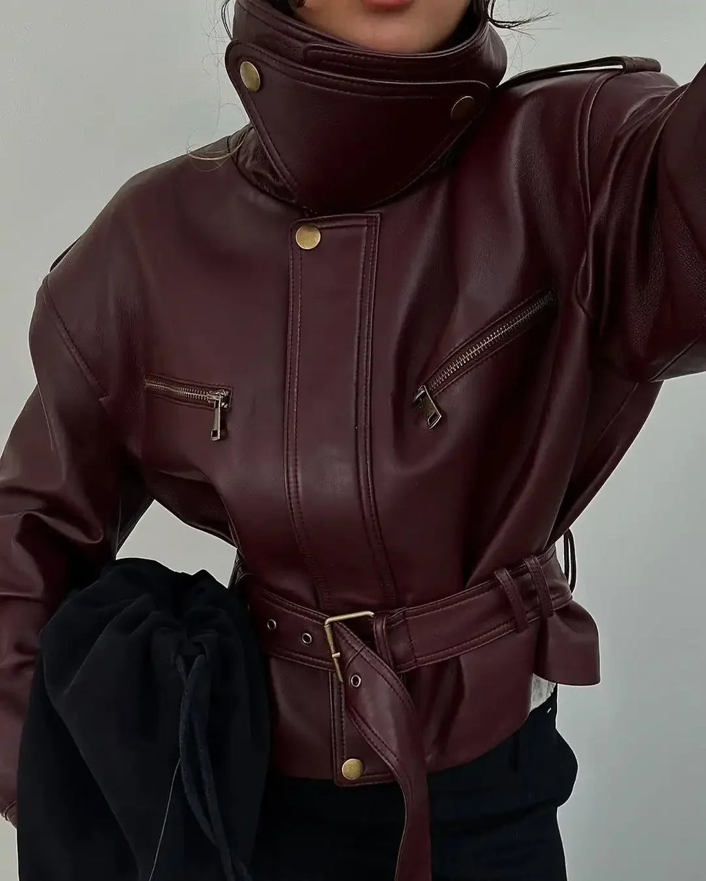 Chaqueta burdeos lisa para mujer