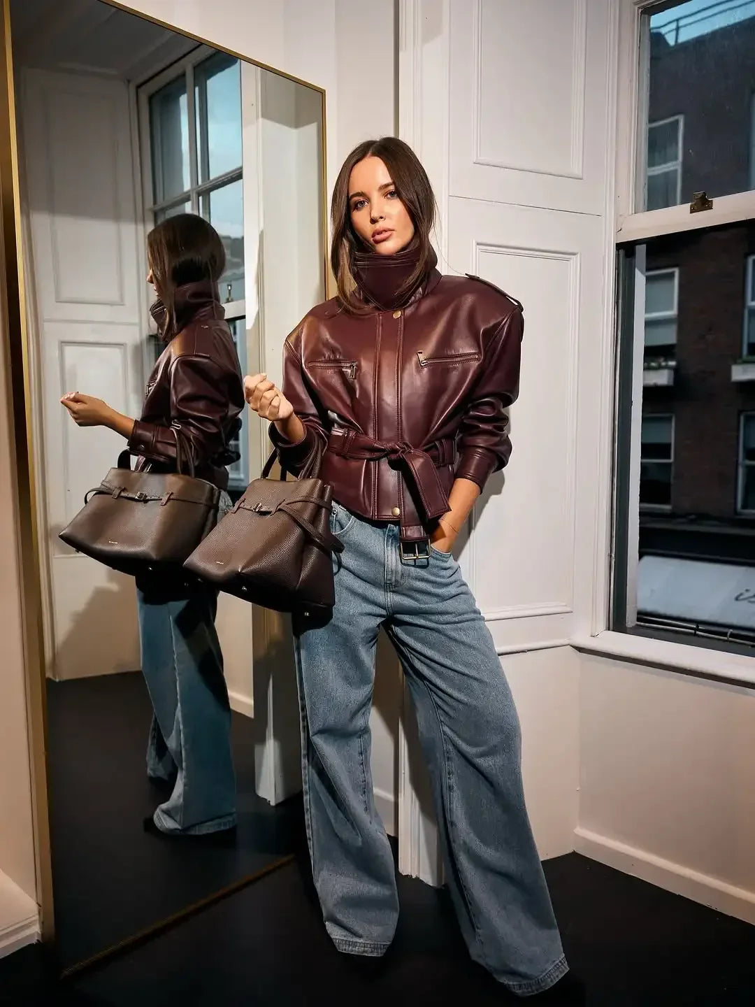 Chaqueta burdeos lisa para mujer