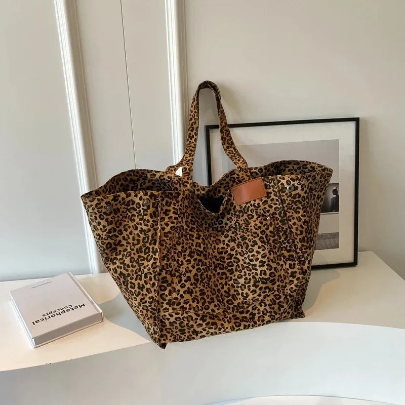 Bolso de lona retro con estampado de leopardo