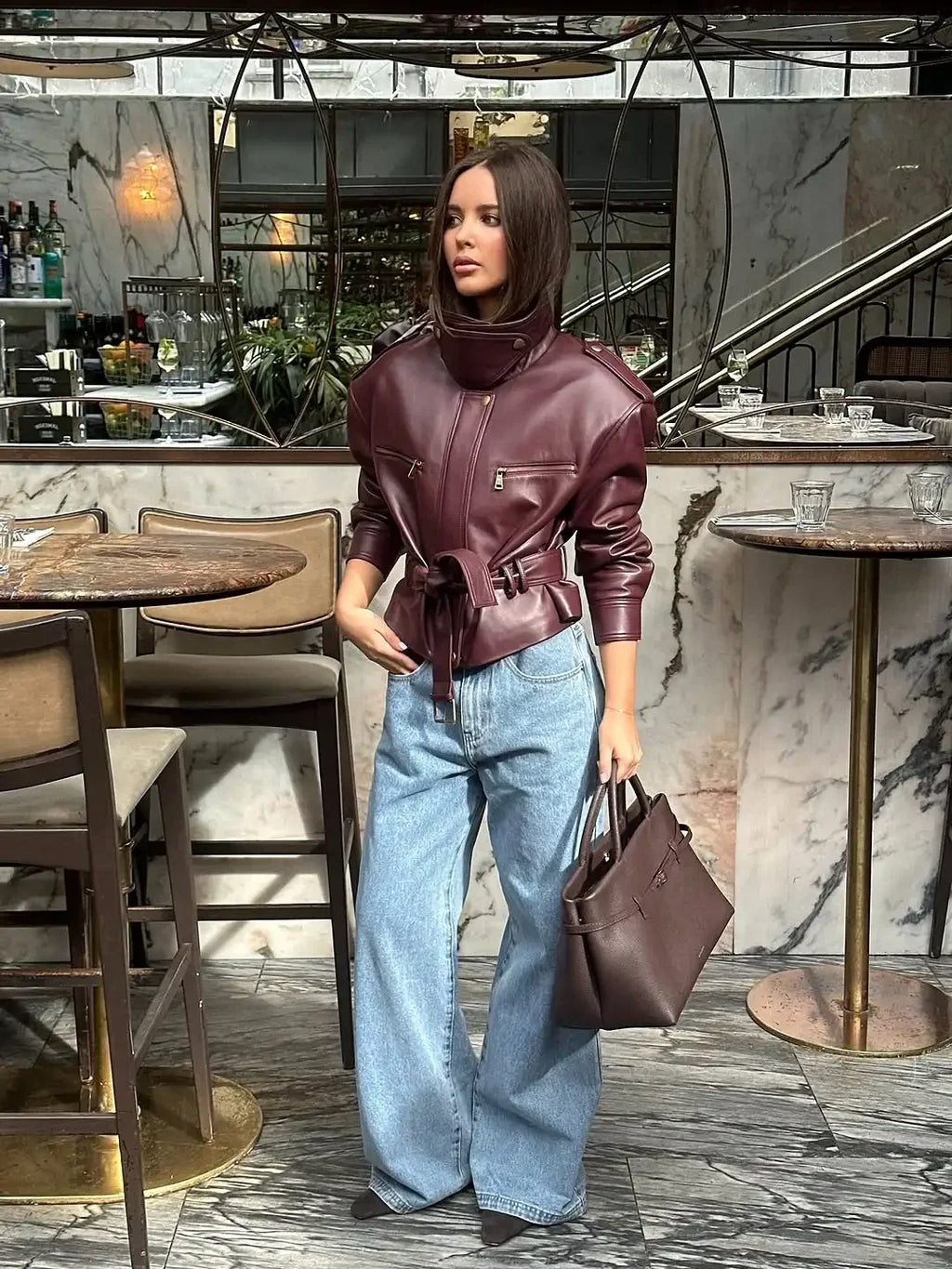Chaqueta burdeos lisa para mujer