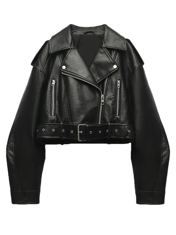 Chaqueta de cuero sintético PU para mujer