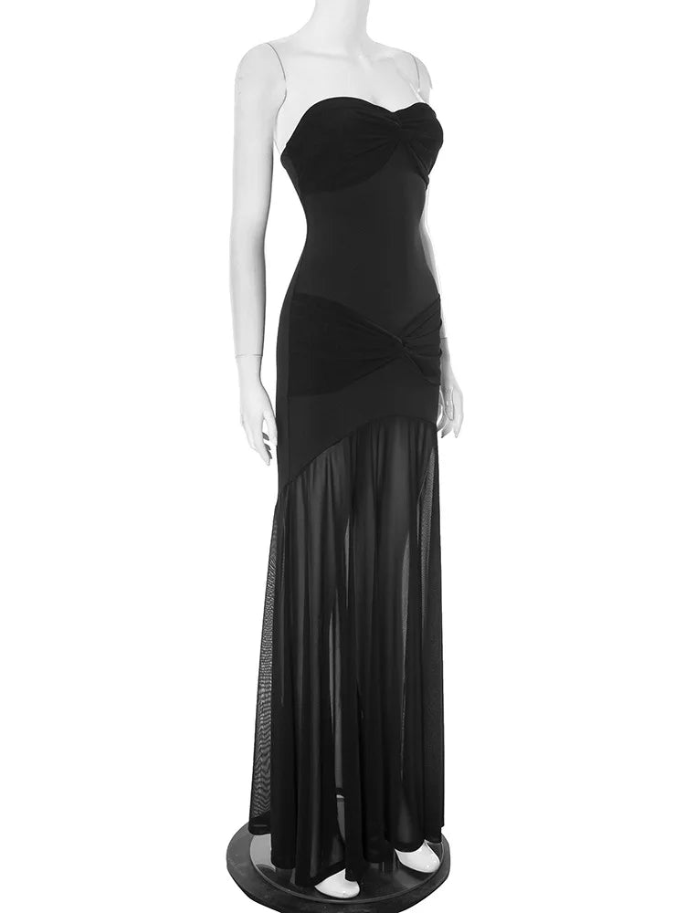 Vestido maxi fruncido sin tirantes para mujer