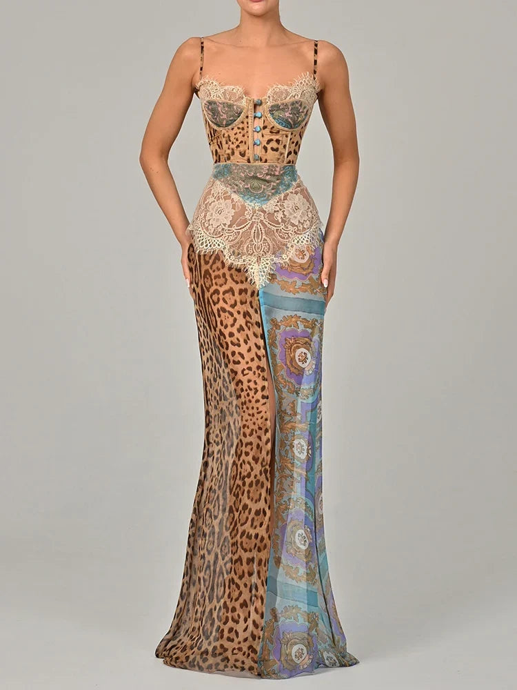 Vestido maxi de encaje estampado Nuria
