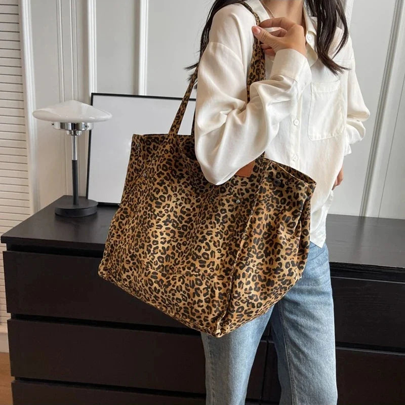 Bolso de lona retro con estampado de leopardo
