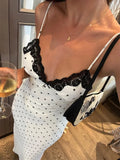 Vestido largo de encaje para mujer con escote en V