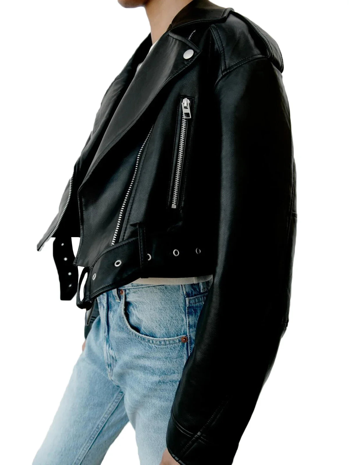 Chaqueta de cuero sintético PU para mujer