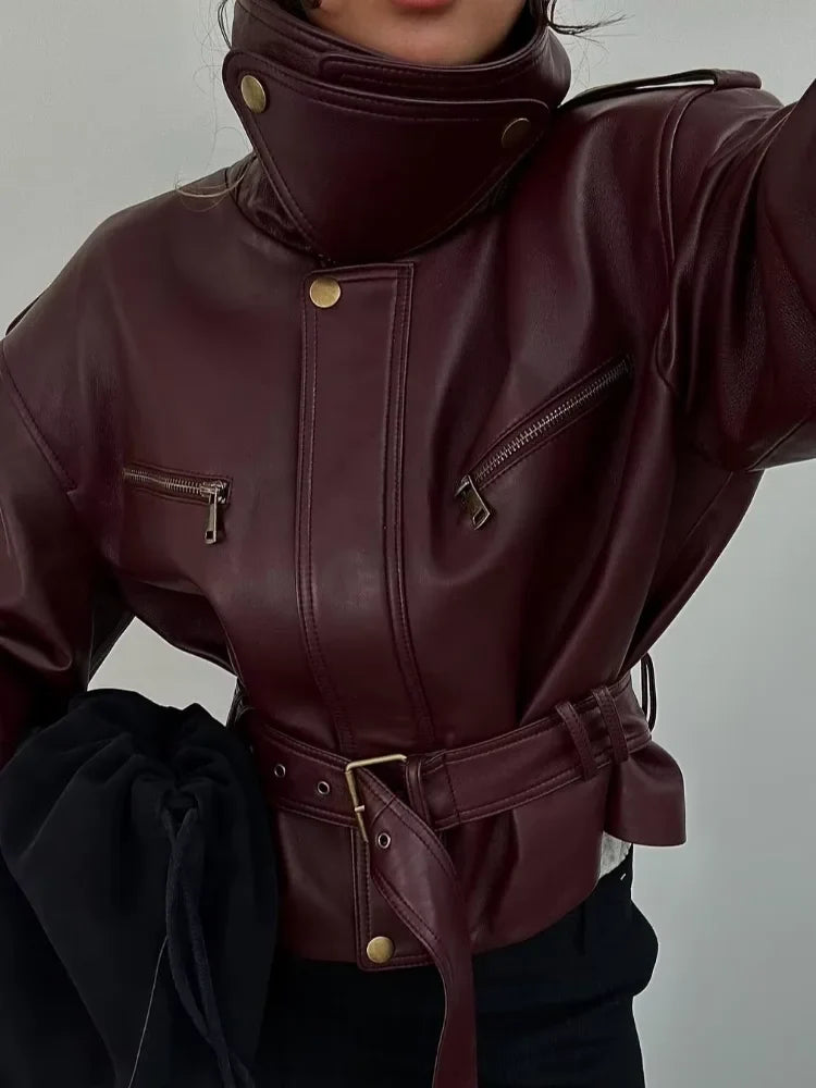 Chaqueta burdeos lisa para mujer