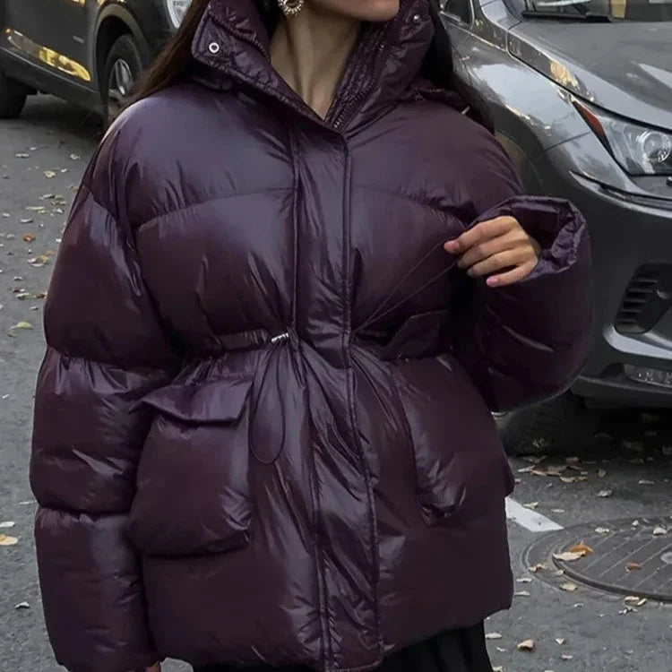Casual burgundy drawstring jacket