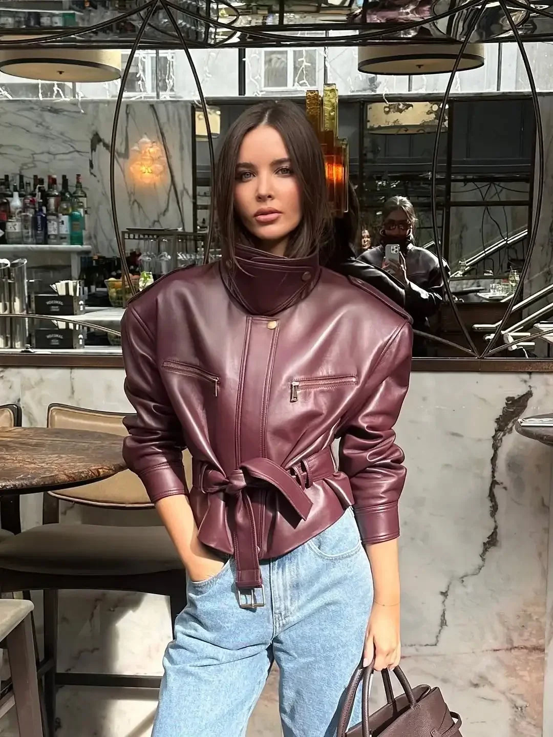 Chaqueta burdeos lisa para mujer