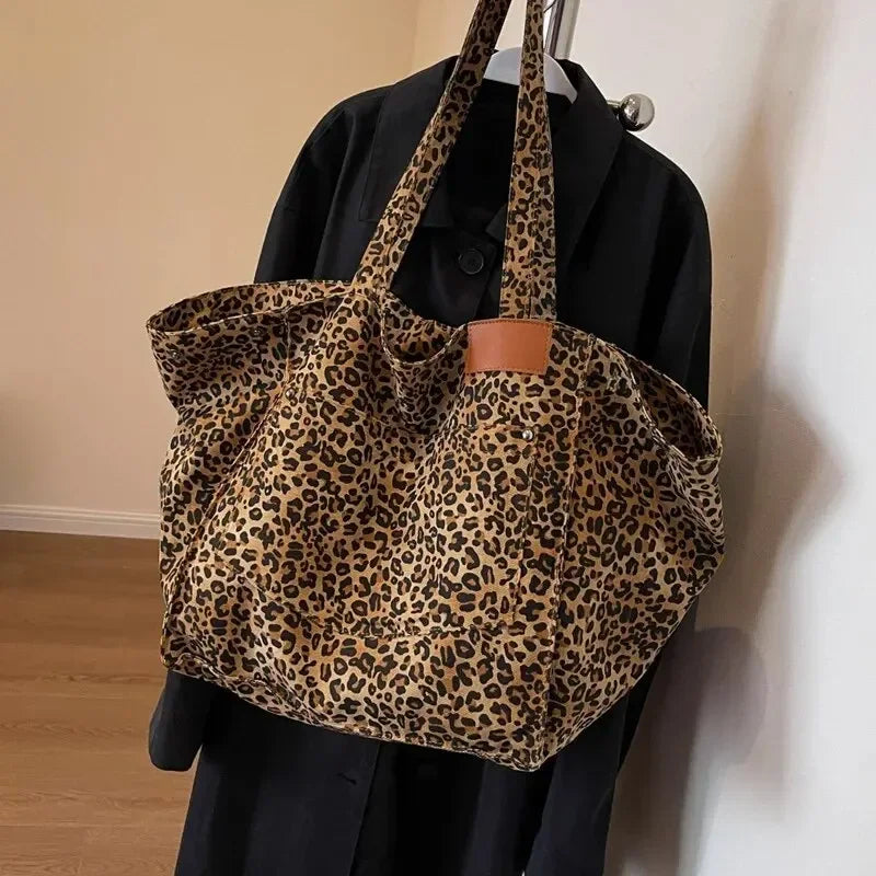 Bolso de lona retro con estampado de leopardo