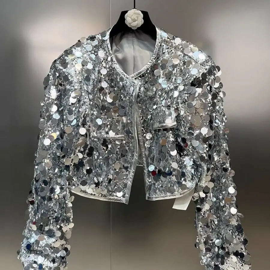 Chaqueta de fiesta brillante de manga larga